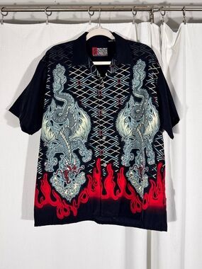 Pineapple Connection Dragon Flame Button-Up Shirt